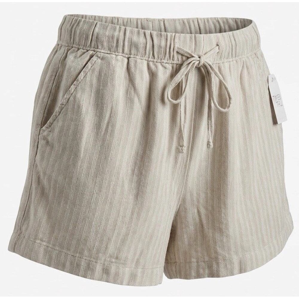 Time & Tru Women's Linen‎ Blend Pull On Shorts MEDIUM (8-10) Beige Stripe New